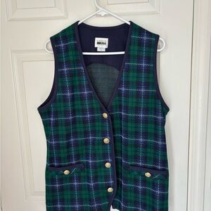 Leslie Fay Green and Blue Plaid Vest Dress